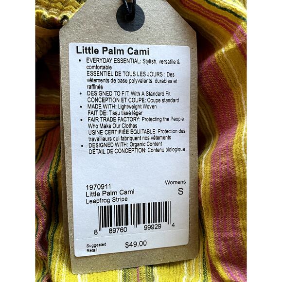prAna Little Palm Cami Tank Top Leapfrog Stripe Yellow New with Tags Size Small - Picture 4 of 5